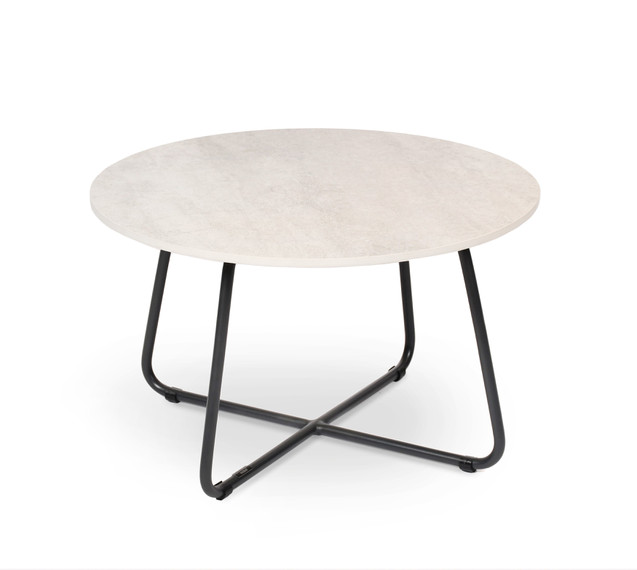 Drop side table round 60 cm with fm-ceramtop 12mm Pearl, frame stainless steel anthracite matt, textured coating
