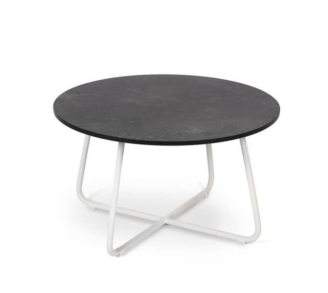 Drop side table round 60 cm with fm-laminat spezial graphtio, frame stainless steel weiß matt, textured coating