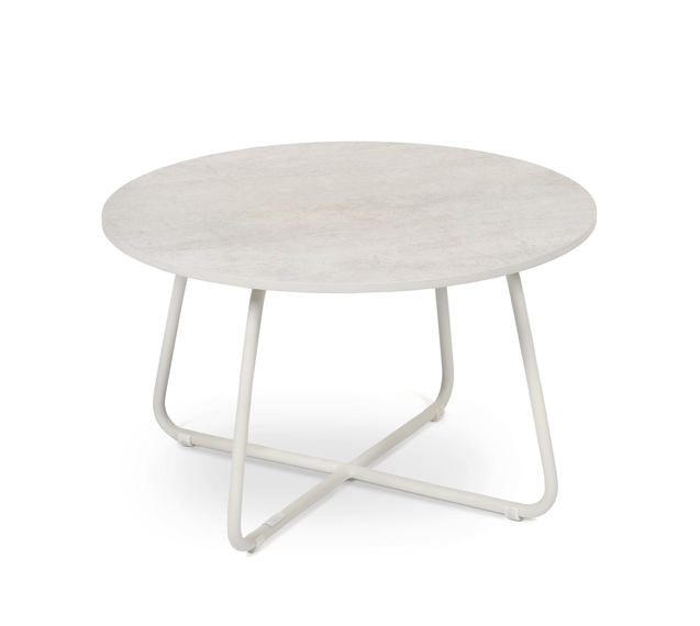 Drop side table round 60 cm with fm-ceramtop 12mm Pearl, frame stainless steel white matt, textured coating