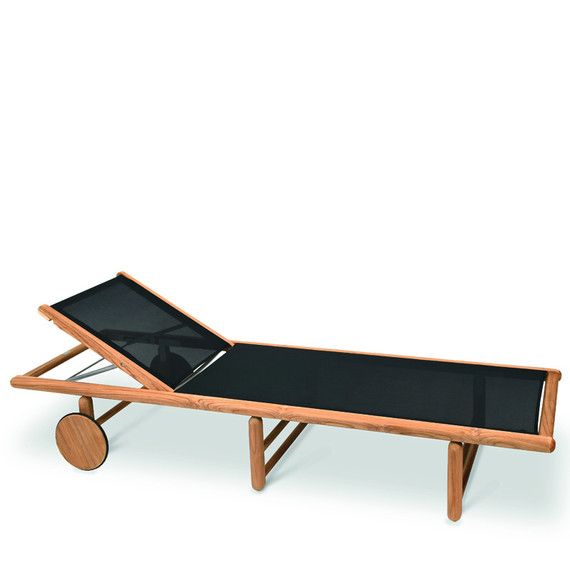 Tennis Liege, Gestell: Teak mit Mittelfuß, Beschläge aus Edelstahl , Sitzfläche: Gewebe schwarz