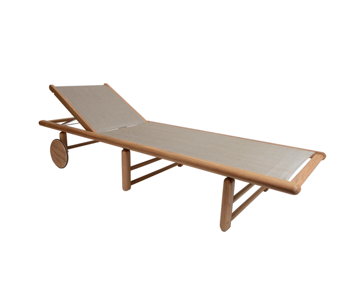 Tennis sunbed, frame: teak with fittings stainless steel electro polished, seating surface: sling Cappuccino