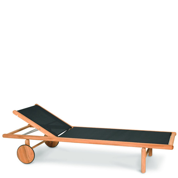 Tennis Liege, Gestell: Teak mit Beschlägen aus Edelstahl , Sitzfläche: Gewebe schwarz