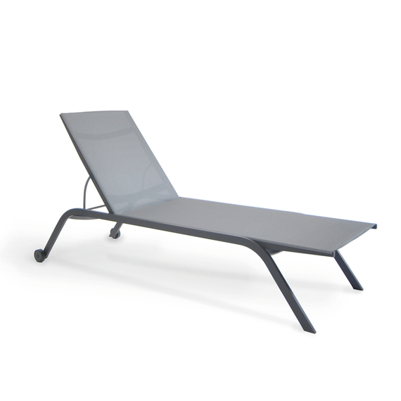Atlantic sunbed with wheels, stackable,  frame: aluminium, anthracite matt, textured coating, seating/reclyning surface: sling silver-black