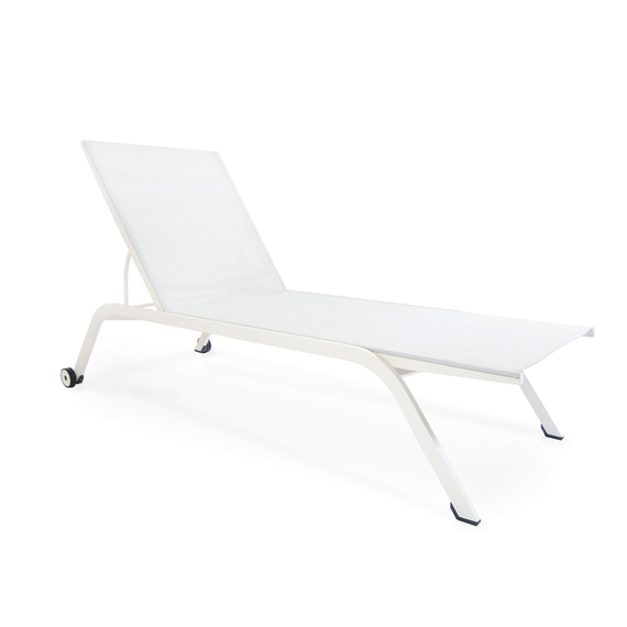 Atlantic sunbed with wheels, stackable, textured coating, frame: aluminium, white matt,  seating/reclyning surface: sling white