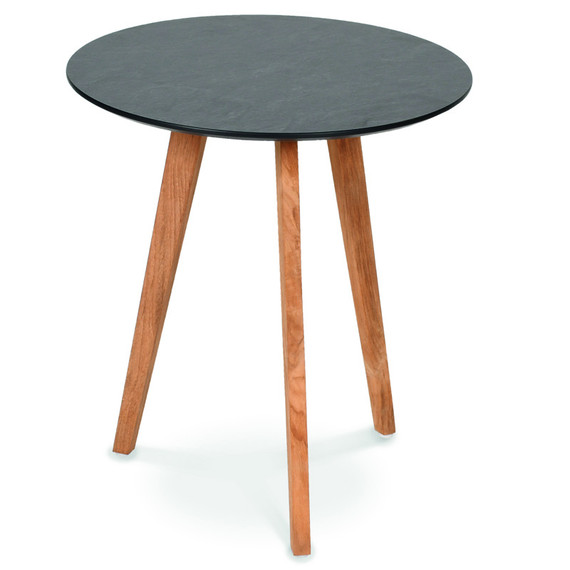 Atlantic side table round 45cm, frame: teak, tabletop: fm-laminat spezial ardesia