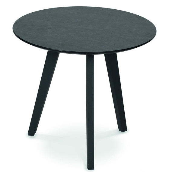 Atlantic side table round 45cm, lower version, frame: aluminium anthracite matt textured coating, tabletop: fm-laminat spezial ardesia