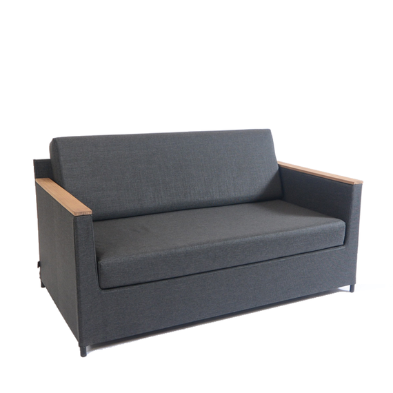 Rio lounge sofa 150x85cm, incl. seat and back cushions with Quick Dry Foam, frame: aluminium, powder coated anthracite, seating surface: sling anthracite, armrest: teak