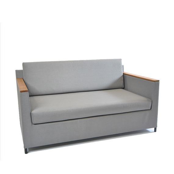 Rio lounge sofa 150x85cm, incl. seat and back cushions with Quick Dry Foam, frame: aluminium, powder coated anthracite, seating surface: sling greystone, armrest: teak