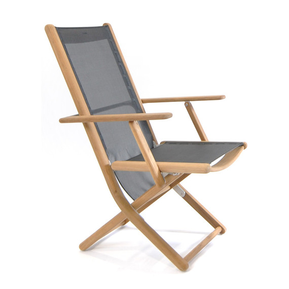 Tennis armchair, adjustable, frame: teak, seating surface: sling black