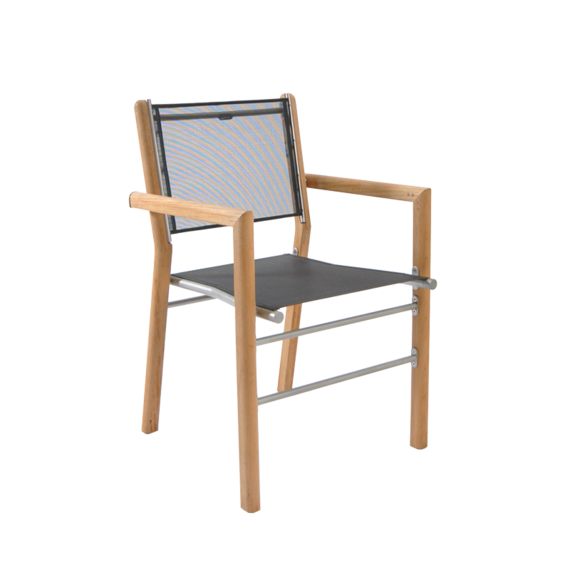 Tennis armchair, frame: teak, seating surface: sling black