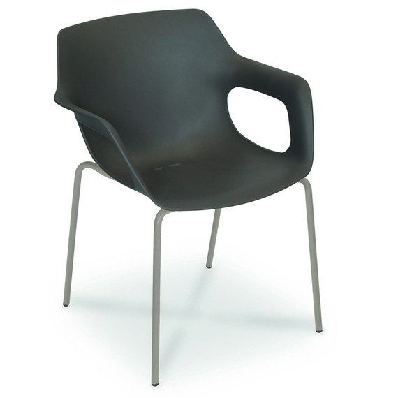 Tempus armchair, stackable, frame: stainless steel greystone matt textured coating, seat shell: recyclable plastic (PP) espresso