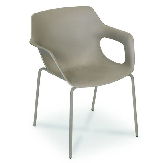Tempus armchair, stackable, frame: stainless steel greystone matt textured coating, seat shell: recyclable plastic (PP) taupe