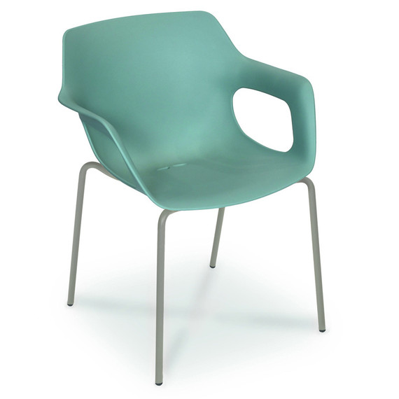 Tempus armchair, stackable, frame: stainless steel greystone matt textured coating, seat shell: recyclable plastic (PP) mint