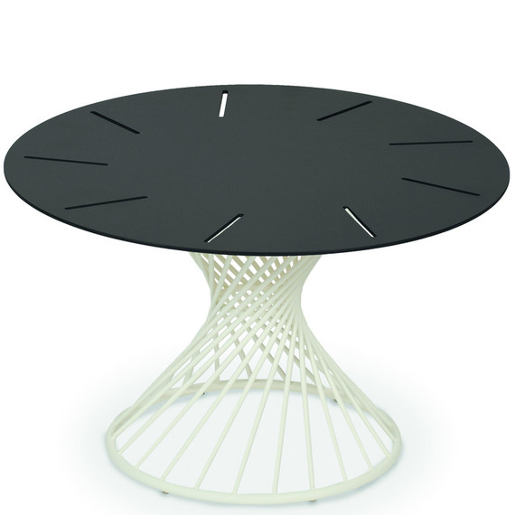 Claris side table round 56cm, frame: stainless steel white matt textured coating, tabletop: aluminium anthracite matt textured coating