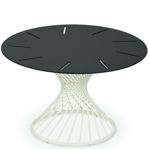 Claris side table round 56cm, frame: stainless steel white matt textured coating, tabletop: aluminium anthracite matt textured coating