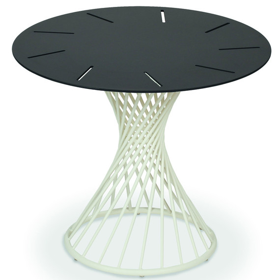 Claris side table round 49cm, frame: stainless steel white matt textured coating, tabletop: aluminium anthracite matt textured coating