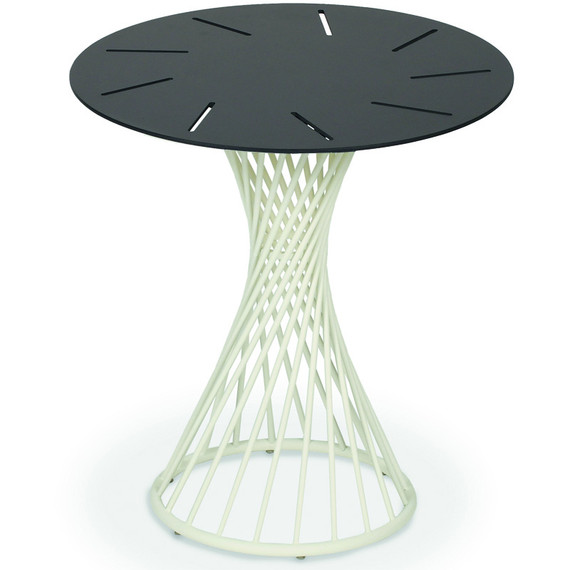 Claris side table round 42cm, frame: stainless steel white matt textured coating, tabletop: aluminium anthracite matt textured coating