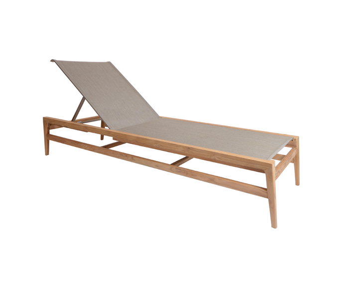 Barcelona sunbed, frame teak, seating surface: sling Cappuccino