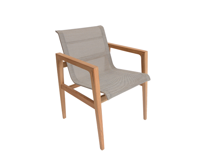 Barcelona armchair, frame teak, seating surface: sling Cappuccino