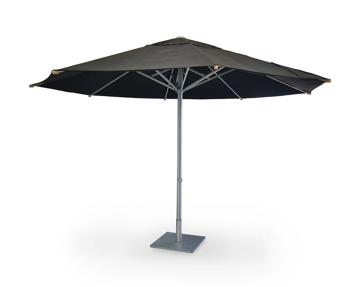 Aluline Parasol round 350cm, mast: aluminium powder coated, stainless steel colour, fabric: UPF 50+ with wind escape vent, black