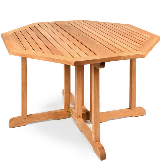 Atlantik folding table octagonal with umbrella hole/-cover, size 120 cm (diagonal 130 cm), frame: teak, tabletop: teak