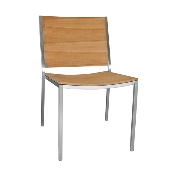 Helix sidechair, stackable, frame: stainless steel, seating surface: teak