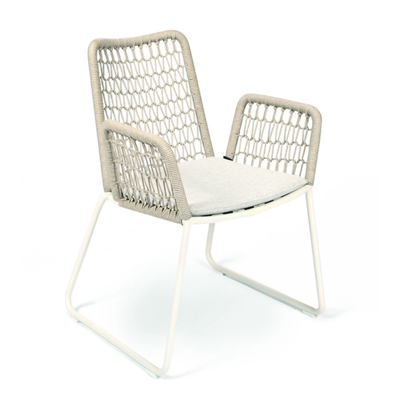 Wing light armchair, frame: aluminium textured coating white matt, seating surface:  fm-rope light grey