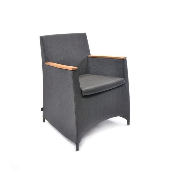 Rio armchair, frame aluminium, powder coated anthracite, seating surface: sling anthracite, armrest: teak
