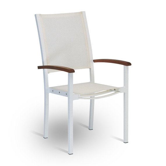 Forum armchair high back, stackable, frame: aluminium powder coated white, seating surface: sling white