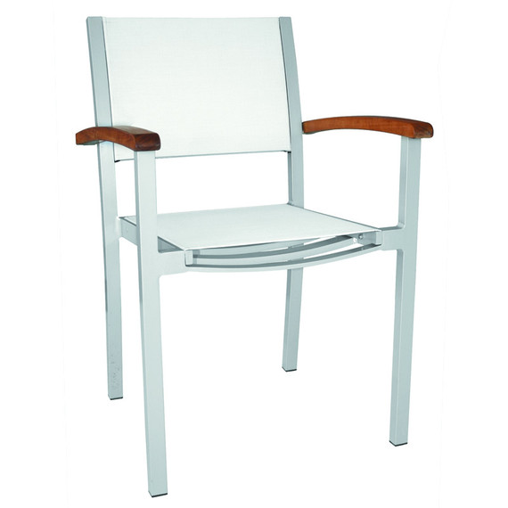 Forum armchair, stapelbar, frame: aluminium powder coated silver, seating surface: sling beige