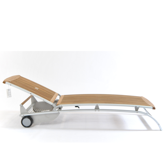 sunbed Centro without armrest, frame: aluminium, anodized, seating/reclyning surface: teak