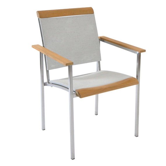 La Piazza armchair stackable, frame: stainless steel, seating surface: sling, armrests: teak