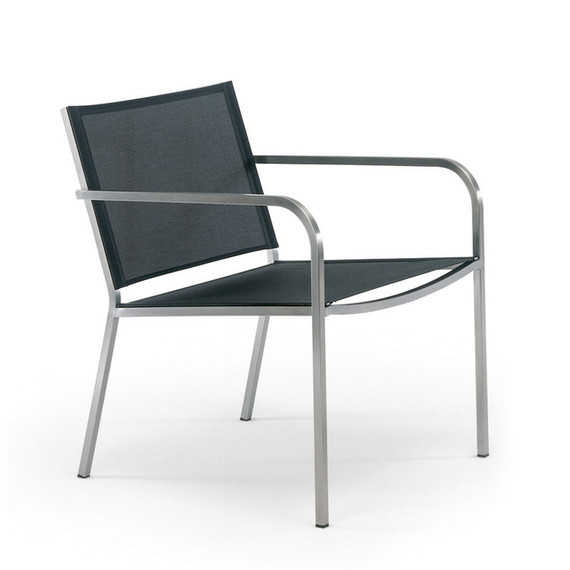 Helix lounge armchair, frame: stainless steel, seating surface: sling black