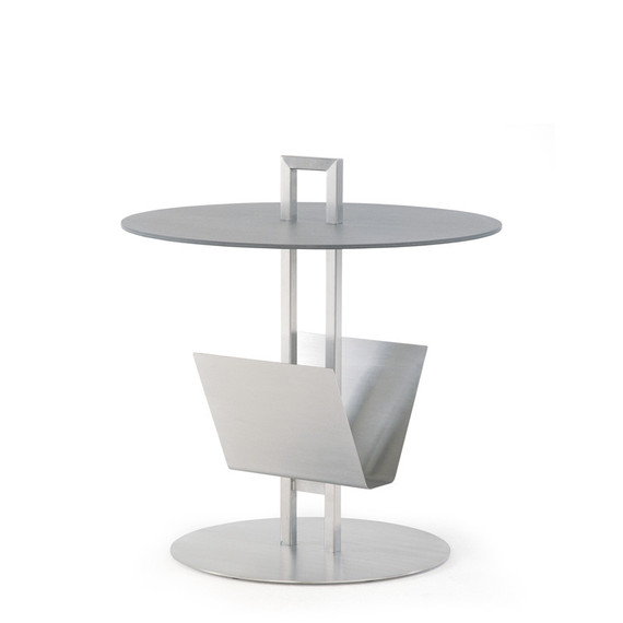 Helix side table round 56cm, frame: stainless steel, table top: fm-laminat spezial graphite metallic
