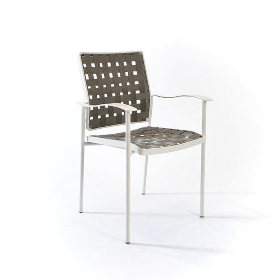 Nizza armchair, stackable, frame: aluminium, powder coated creme-white, seating surface: webbing Sierra