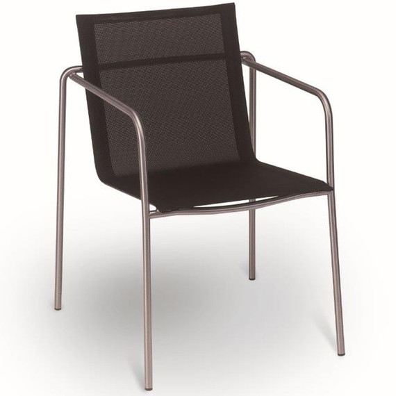 Taku armchair, frame: stainless steel electro polished, seating surface: sling black