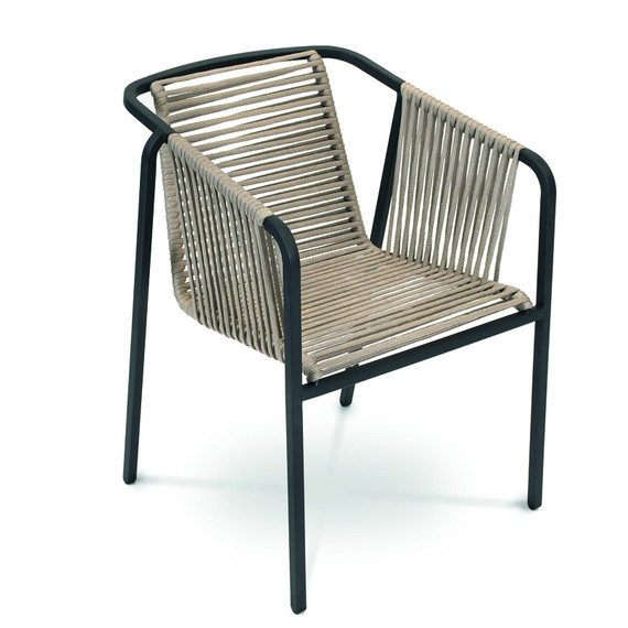 Suite armchair, frame: stainless steel anthracite matt textured coating, seating surface: fm-flat rope linen