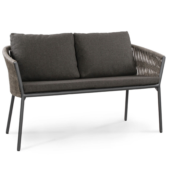 Cosmo 2-Seater bench, frame: aluminium anthracite matt textured coating, seating surface: fm-flat rope anthracite, cushion seat and back charcoal