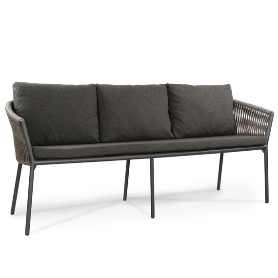 Cosmo 3-Seater bench, frame: aluminium anthracite matt textured coated, seating surface: fm-flat rope anthracite, cushion seat and back charcoal