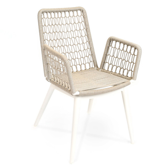 Wing armchair light, frame: aluminium white matt textured coating, seating surface:  fm-rope lightgrey
