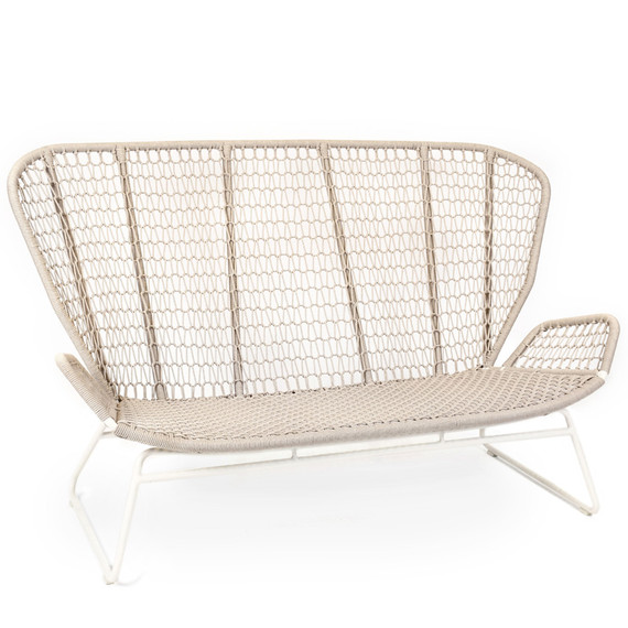 Wing light Relax 2-Seater, frame: aluminium white matt textured coating, seating surface:  fm-rope lightgrey