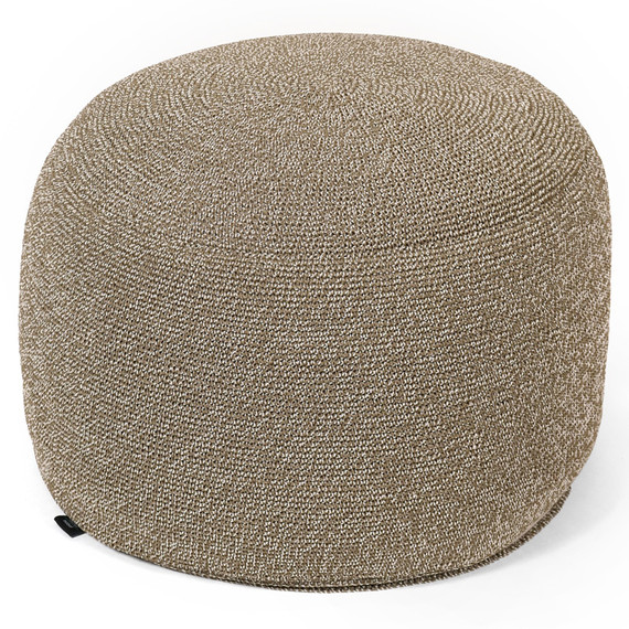 Pouf round 55 cm, fabric made of crocheted UV and weather-resistant polypropylene yarns with waterproof inner fabric cover, fabric: earth
