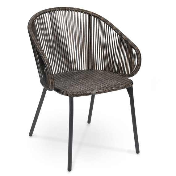 Basil Sessel, Gestell: Aluminium anthrazit matt Strukturlack, Sitzfläche: Kunstfaster Geflecht tabacco