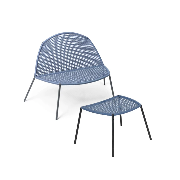 Bloom Lounge Sessel von Fischer Möbel mit passendem Hocker – moderner Outdoor Lounge Sessel aus filigranem Metallgeflecht für Garten und Terrasse