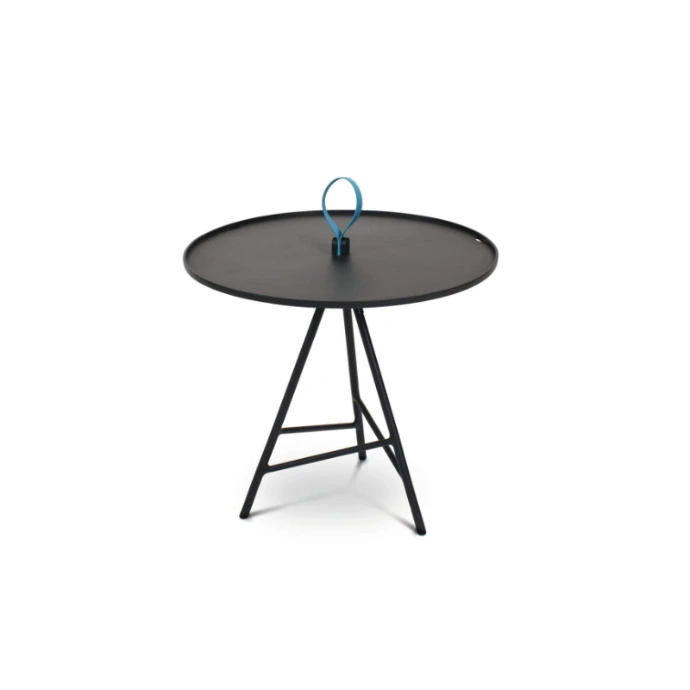 Solo Beistelltisch von Fischer Möbel – minimalistischer Outdoor Beistelltisch mit filigranem Metallgestell und funktionalem Tragegriff für Garten und Terrasse