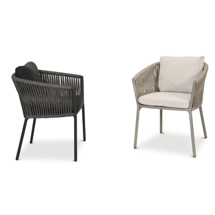 Cosmo Dining Sessel von Fischer Möbel – moderner Outdoor Sessel mit geflochtener Rückenlehne, filigranem Metallgestell und komfortabler Polsterung für stilvolle Essbereiche