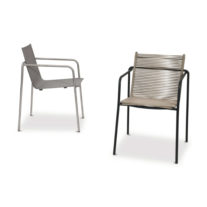 Taku Dining Sessel von Fischer Möbel – moderner Outdoor Sessel aus Edelstahl mit klarer Linienführung und wetterfester Sitzfläche für stilvolle Essbereiche im Freien