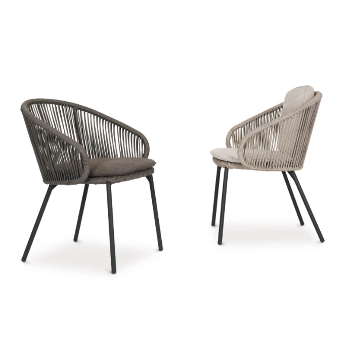 Basil Dining Sessel von Fischer Möbel – eleganter Outdoor Sessel mit geflochtener Rückenlehne, filigranem Gestell und komfortabler Polsterung für stilvolle Essbereiche im Freien