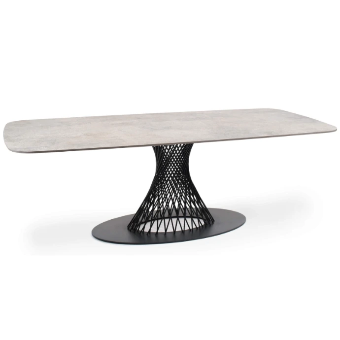 Claris Säulentisch von Fischer Möbel – ovaler Outdoor Tisch mit filigranem, geflochtenem Säulenfuß und eleganter Tischplatte, modernes Design für Terrasse und Garten