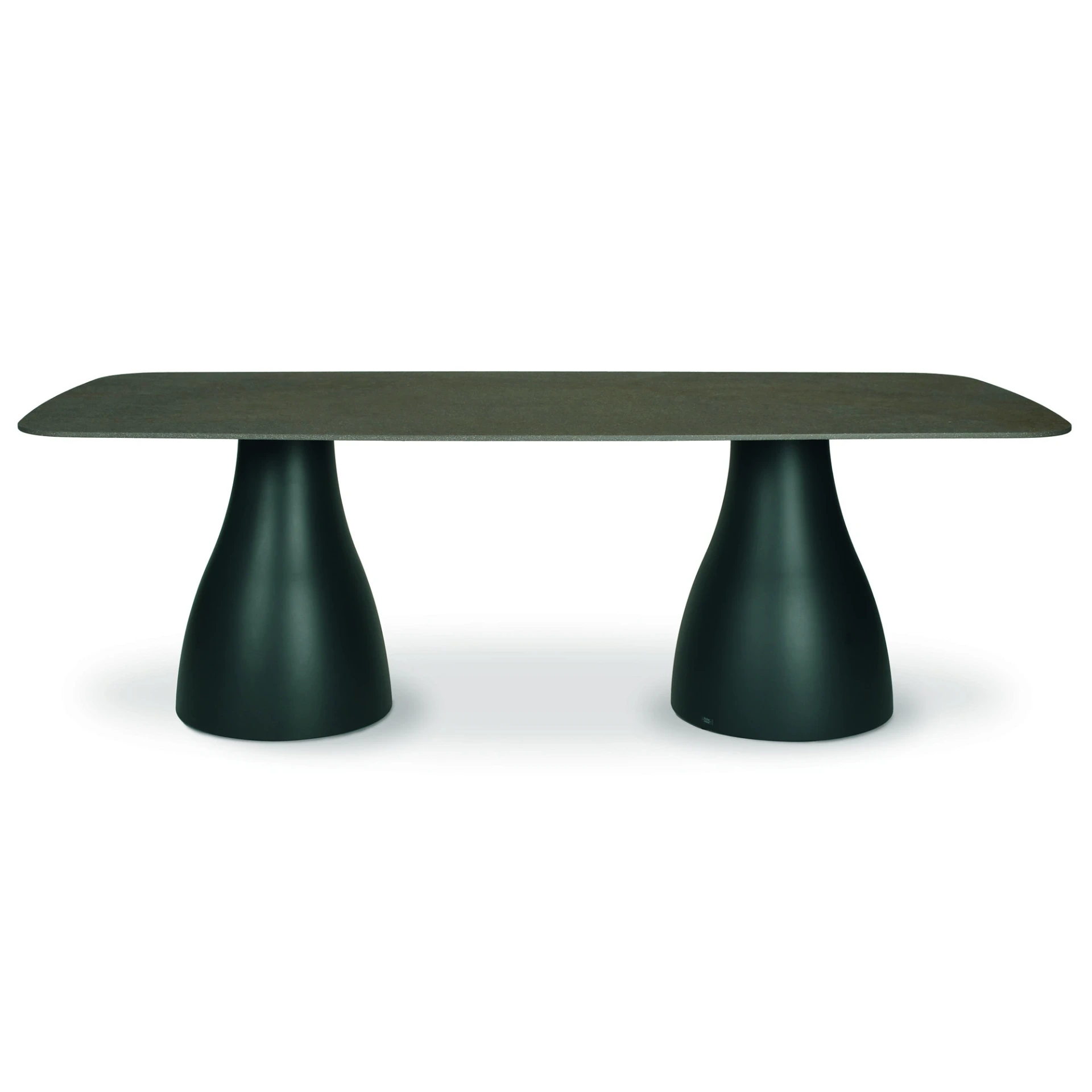 [3508AS-12BK] Monroe Doppelsäulentisch (Aluminium pulverbeschichtet Struktur-Lack matt anthrazit, 320x100 cm, Unikat Teak 40mm)